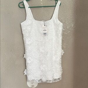 Zara White Lace Dress with Floral Detail